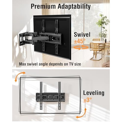 Suporte de parede EconoMe Full Motion para TVs de 26 a 65 polegadas, giratório e inclinável, VESA 400x400mm, 45kg, compatível com vigas de madeira 2