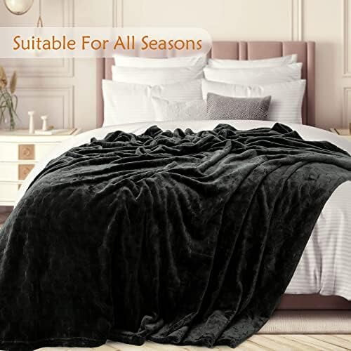 Fleece Blanket 50"x60" – Super Soft Plush Throw with Geometric Pattern, Microfiber Flannel, Compatible with Couch/Bed/Sofa, Black 2