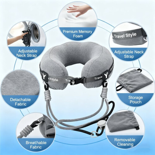 Travesseiro de Viagem para o Pescoço, Super Macio e com Suporte para o Pescoço - Leve e com Design Conversível 2