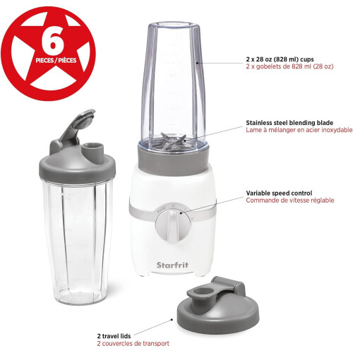 Personal Blender - Two 828ml Cups - High, Low & Pulse Modes - 300W - White 1