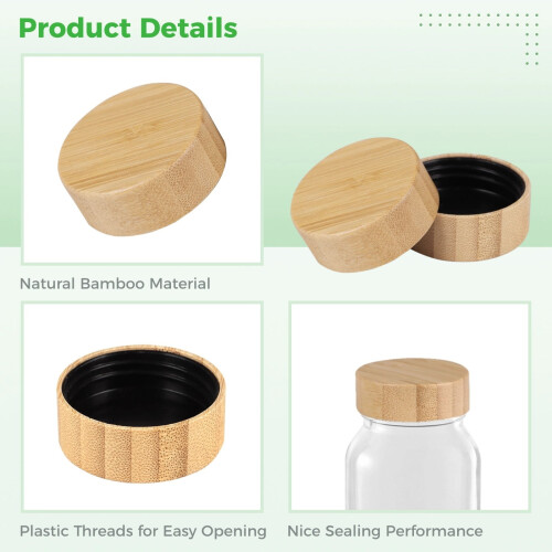Conjunto de 32 tampas de bambu reutilizáveis e à prova de vazamentos para potes de temperos de 120ml e 180ml, compatíveis com potes redondos 2