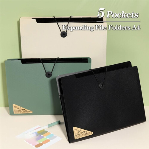 A4 Expanding File Folder, 3 Pack File Organiser, 5 Pockets Document Organiser, Portable Filing Folders for Paperwork