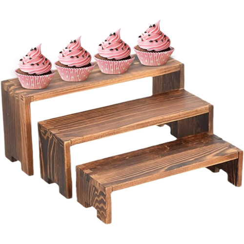 Σετ Ξύλινης Βάσης για Cupcakes – Καφέ, 3 Τεμαχίων 1