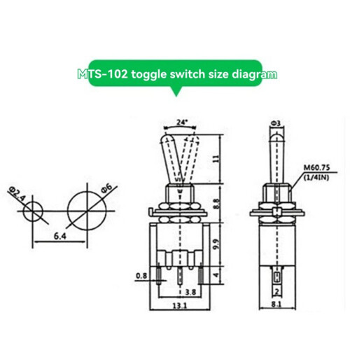 10Pcs MTS-202 SPDT  Toggle  6A 125VAC - Miniature Toggle  3Pin 2 Position Latching Waterproof Cap 1