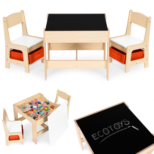 Set Mobila Copii - Masa + 2 Scaune cu Tabla ECOTOYS