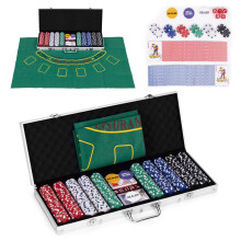 Set de poker și blackjack - 500 de jetoane, 2 pachete de cărți, zaruri, saltea de joc, carcasă cu blocare