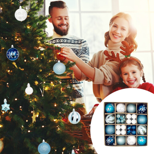 Winter Ball Ornaments White Blue 44Pcs Shatterproof Set 1
