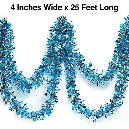 Light Blue Metallic Tinsel Garland 4" x 25' 2