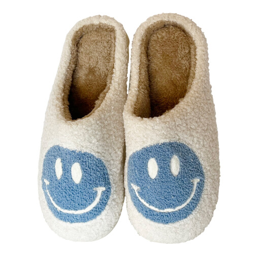 Γυναικείες παντόφλες Smiley Smile με βελούδινο σχέδιο Happy Face (5-6, μπλε) 1