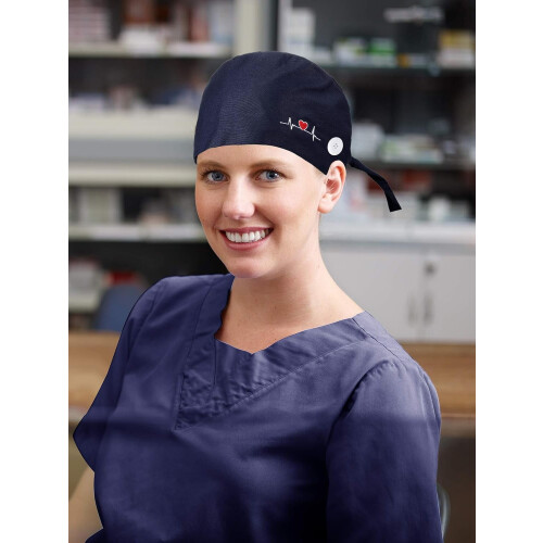 5 Pieces Bouffant Cap with Buttons Unisex Sweatband Adjustable Tie Back Hat 1