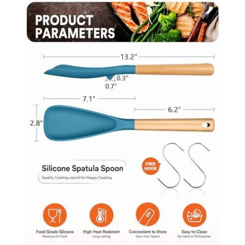 Colher de cozinha antiaderente com cabo de silicone e madeira, 34 cm (13,4 polegadas) 1