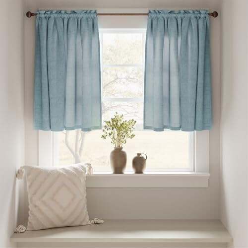 Κουρτίνες Κουζίνας Linen Tier 36", σε στυλ Farmhouse Cafe, με θήκη για ράβδους, φιλτράρισμα 2