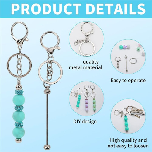 168Pcs Beadable Keychains Kit, Keychains Bulk for Keychain Making Accessories with Beadable Keychain Bars Silicone Beads 1