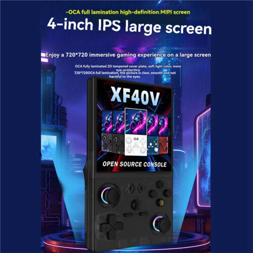 XF40V Retro Handheld Game Console 4.0 Inch IPS Screen WiFi Retro Gaming Console Linux System 128G  Arcade Black 1