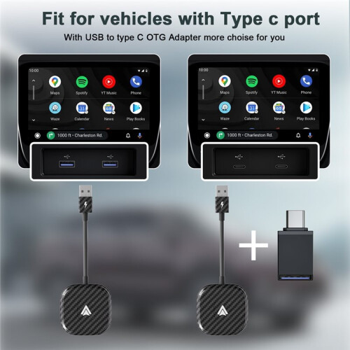 Wireless Android Auto Car Adapter, Wireless Carplay Dongle Convert Wired to Wireless for Android/ Plug and 1