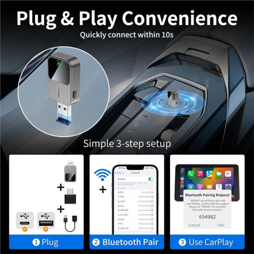 Wireless CarPlay Adapter Built-in Wired CarPlay to Car  Wireless Fast Stable Connection  USB&Reset Button 2
