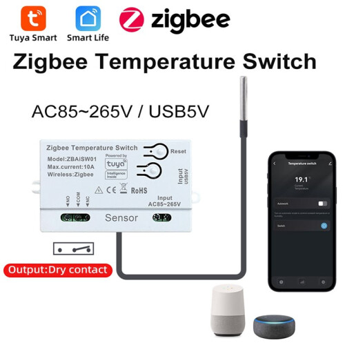 Tuya Zigbee Temperature  Sensor AC85-265V/USB5V APP Remote Control  Timing   2M 2