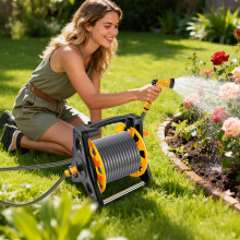 Garden Hose Reel Cart with 15M Hose, Heavy Duty Water Hose Pipe Storage Trolley, Portable Rewind for Lawn Garden Watering,Car Patio Cleaning