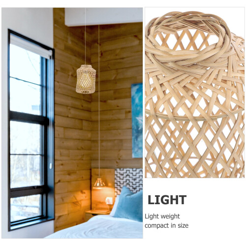 Conjunto de 5 luminárias de teto com cúpula de bambu, estilo rústico e prático. 1