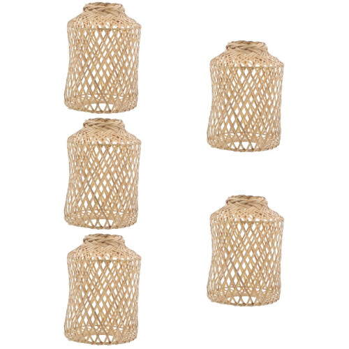 Conjunto de 5 luminárias de teto com cúpula de bambu, estilo rústico e prático. 2