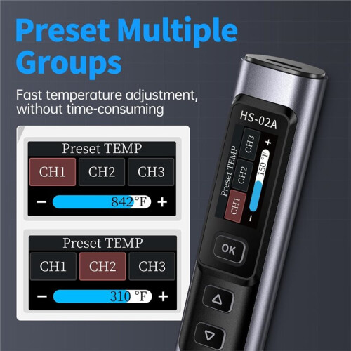 HS02 100W Heat Set Insert Tool 3 Preset Temps, 3S Fast Heating,with M2-M8 Threaded Brass Insert Nuts & Tips 1