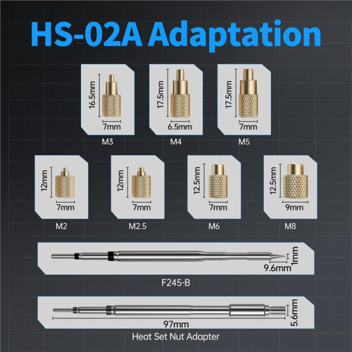 HS02 100W Heat Set Insert Tool 3 Preset Temps, 3S Fast Heating,with M2-M8 Threaded Brass Insert Nuts & Tips 2