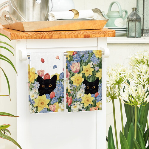 Torchons de cuisine Black Cat Hydrangea Spring Flowers, lot de 2, 45,7 x 66 cm 1