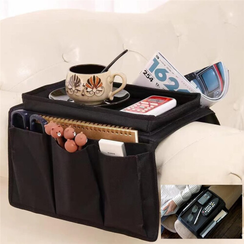 Sofa Armrest Organizer with Cup Holder No-Slip Couch Sofa Armrest Organiser Couch Remote Caddy Control Holder (Black) 1