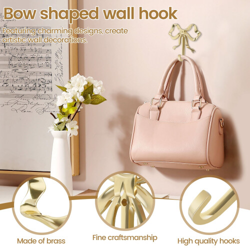Brass Bowknot Wall Hooks Gold 2 pcs 2