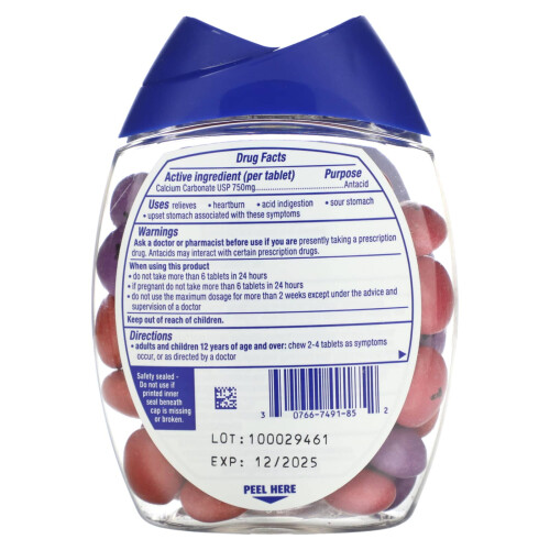 Tums Τουμς, Αντακίδη, Χωνευτά Μorsels, Μικτά Φρούτα, 750 mg, 60 Χωνευτά Tablettes 1