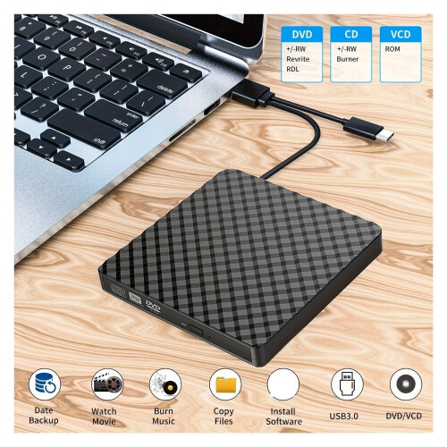 Εξωτερική μονάδα CD DVD USB3.0 & USB-C, δυνατότητα μεταφοράς δεδομένων υψηλής ταχύτητας, 1