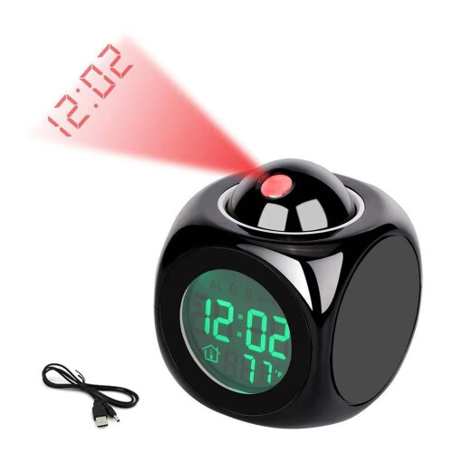 Voice Talking LED Projection Alarm Clock, White 1