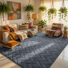 (160x230cm - Large Area Rug, Zig Zag Grey) High Low Pile Shaggy Geometric Rug - Modern Non Slip Area Rugs