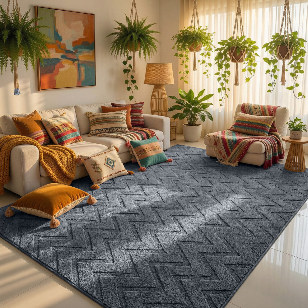 Imperial Rooms (160X230cm - Large Area Rug, Zig Zag ) High Low Pile Shaggy Geometric Rug - Modern Non Slip Area Rugs Grey