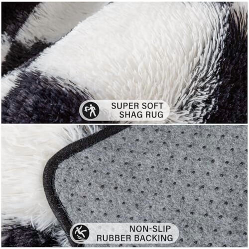 Χαλί Checkered5x7 για Σαλόνι – Ασπρόμαυρο Μοντέρνο Shag, Υπερμαλακό, Πλενόμενο, 1
