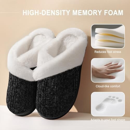 Γυναικείες παντόφλες Fuzzy – Memory Foam, επένδυση από fleece, αντιολισθητική σόλα από 1