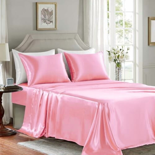 Satin Bed Sheet Set Full Size – Silky Soft Polyester, 2