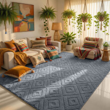 (160x230cm - Large Area Rug, Rhombus Grey) High Low Pile Shaggy Geometric Rug - Modern Non Slip Area Rugs