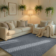 (120x170cm - Medium Area Rug, Rhombus Grey) High Low Pile Shaggy Geometric Rug - Modern Non Slip Area Rugs