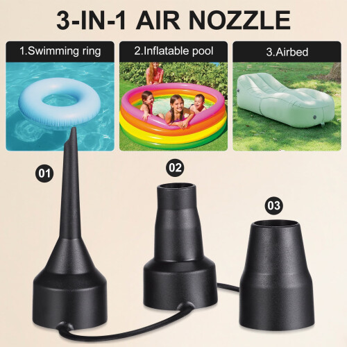 2 sett med tilbehør til blåsepumpe, luft for inflatoradapter, erstatningsdyser 2