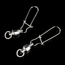 (9# 89mm)50pc Stainless Steel Ball Bearing Fishing Swivel With Lock Snap Dual Lock Snap