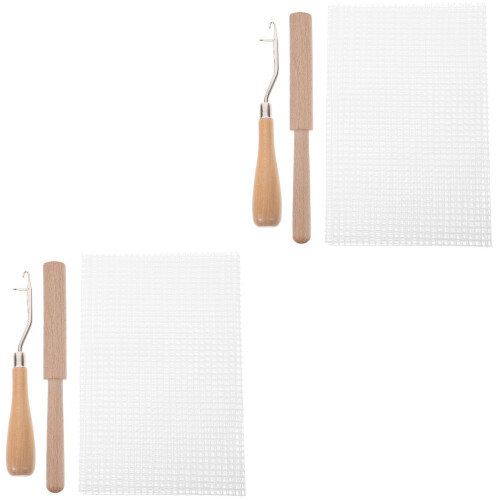 2Sets Wooden Bent Latch Hook Yarn Tool for Carpet DIY Assorted Colors 2