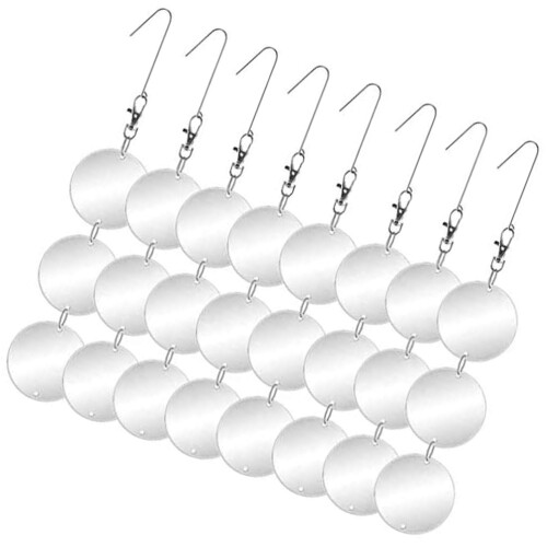 32Pcs Reflective Bird Discs Silver Acrylic Spiral for Garden 2