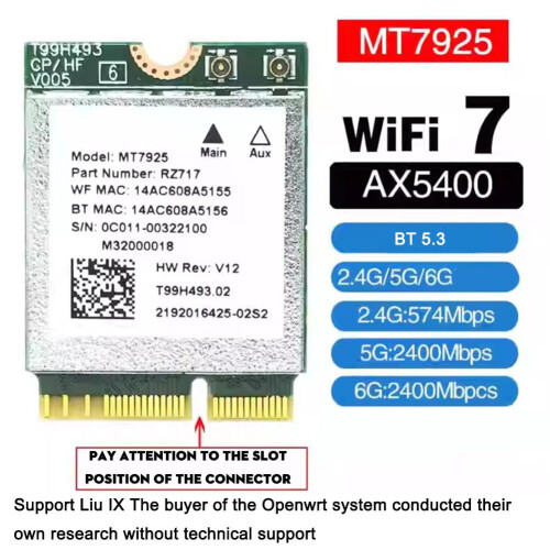 Ασύρματη κάρτα WiFi7, Κάρτα ασύρματου δικτύου MT7925WiFi7, Προσαρμογέας WiFi διπλής ζώνης 2