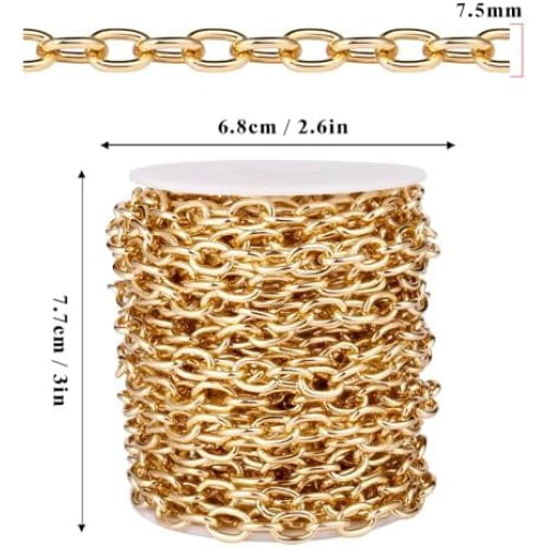 33Feet Χρυσό Ρολό Αλυσίδων Καλωδίων Rolo, 7.5MM Επιχρυσωμένο Αλουμινένιο Οβάλ Καλώδιο O 1