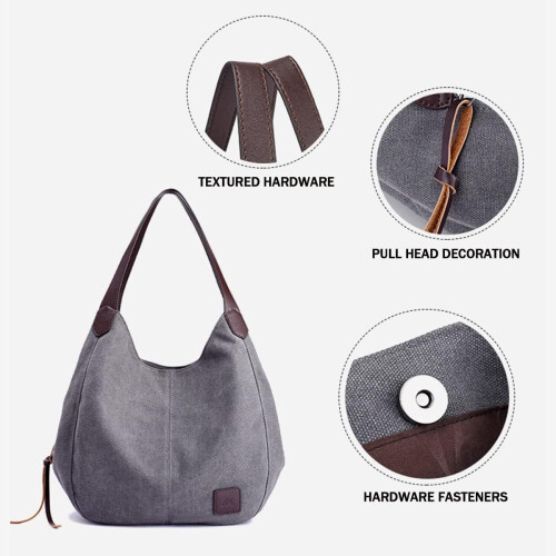 Dam Canvas Hobo Purse Multi Pocket Handväskor Axelväskor Totes Väskor 2
