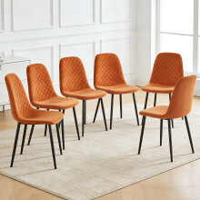 (ORANGE-Velvet, 6pcs) Dining Chairs Set w/Padded Seat Metal Leg Kitchen