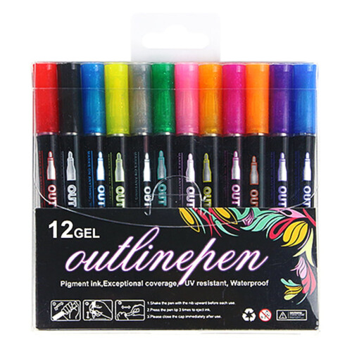 Μεταλλικοί μαρκαδόροι στυλό Shimmer Outline με μύτη, ποικιλία χρωμάτων, 12 τεμάχια 2