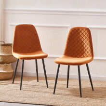 (ORANGE-Velvet, 2pcs) Dining Chairs Set w/Padded Seat Metal Leg Kitchen