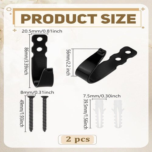 Iron Wall-Mounted Hook Hangers, Black, 2 Pack 1